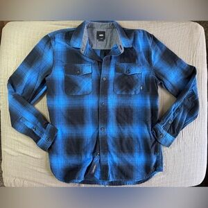 Vans Blue and Black Plaid Youth Button Up Flannel Shirt